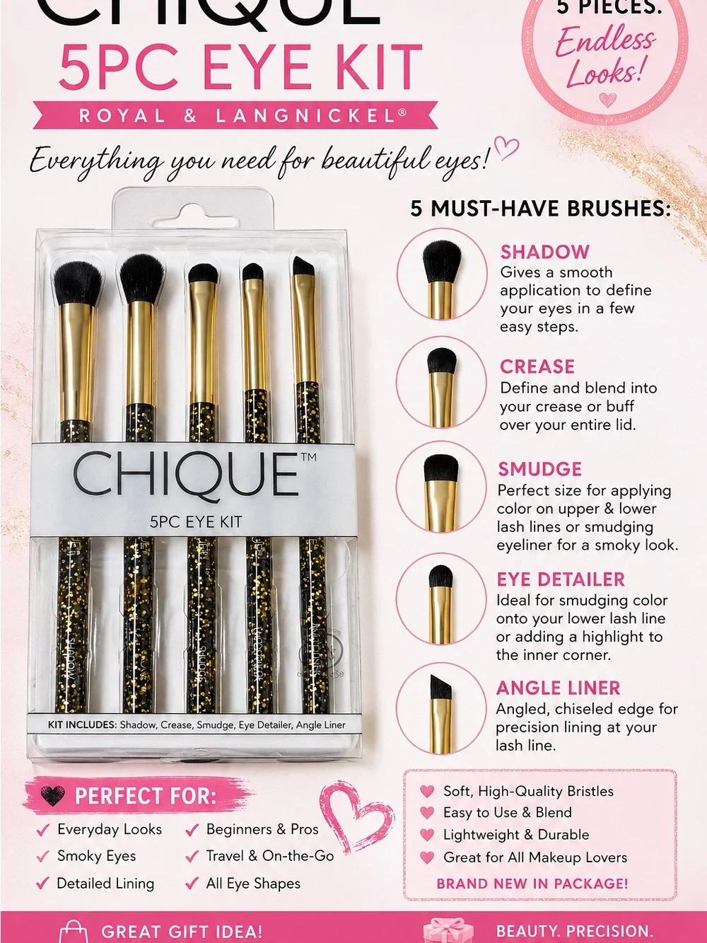 CHIQUE 5PC Eye Brush Kit — Black & Gold